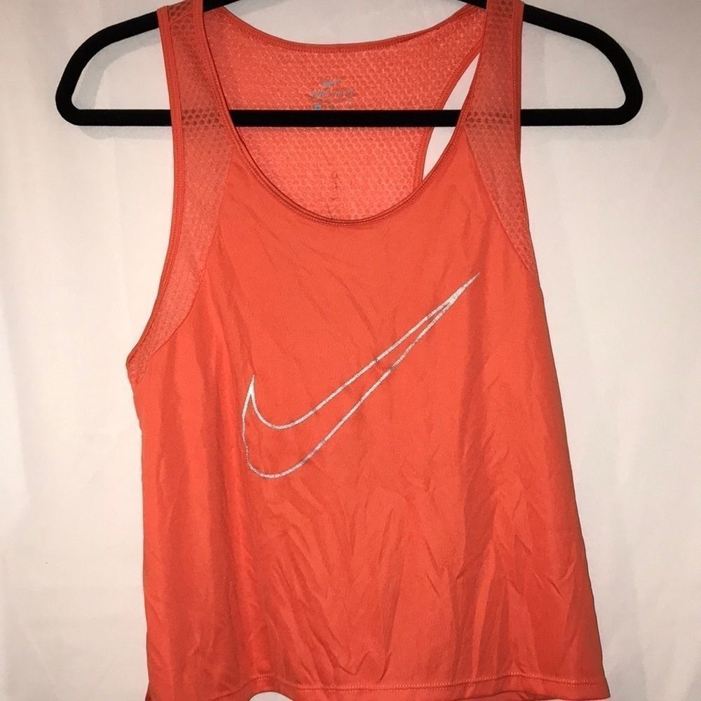 Nike Dri-FIT Womens Racerback Tank Top Coral Orange Reflective Swoosh Size M